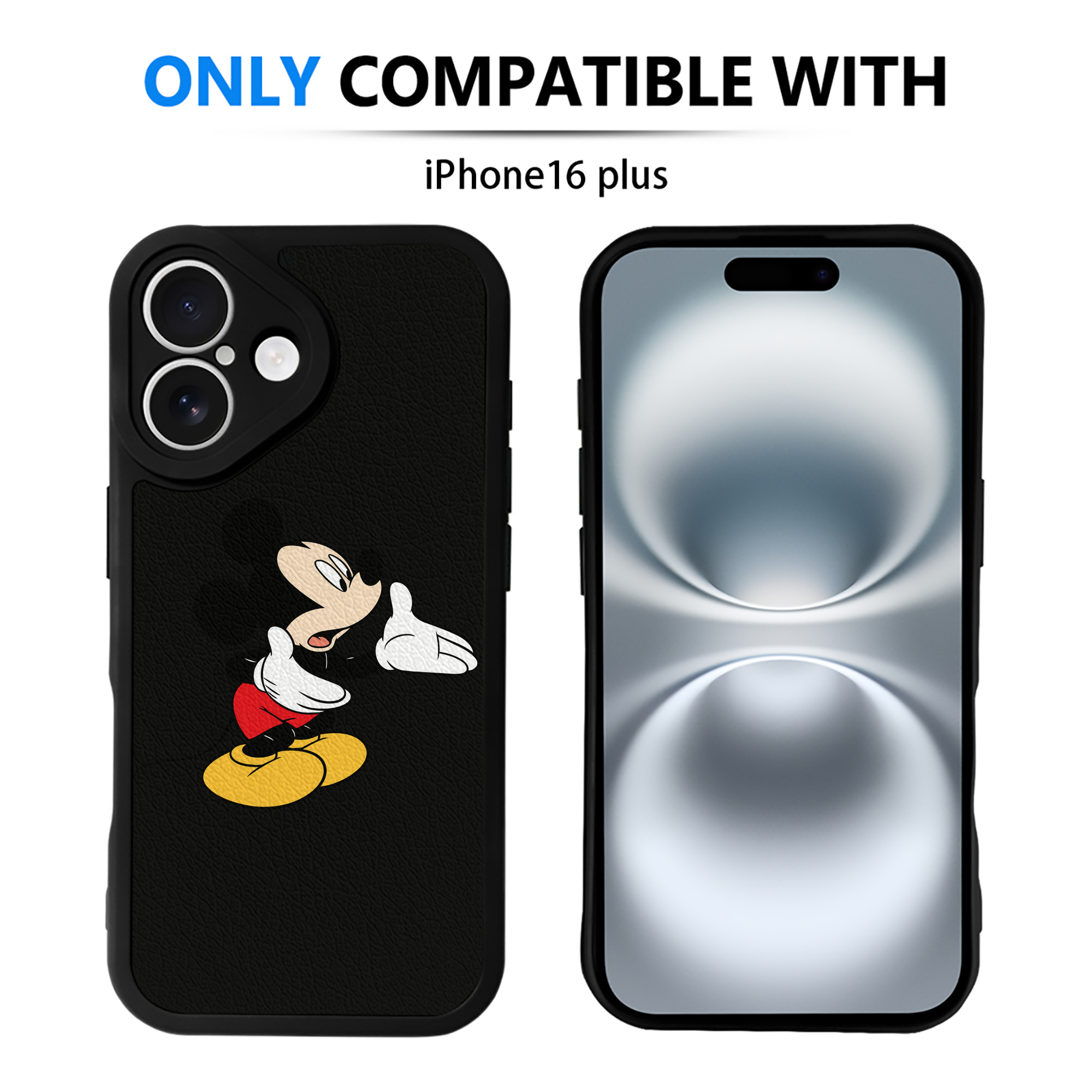 （画像用） ミッキーマウス Mickey Mouse 【iPhone 16シリーズ対応】シリコンスマホケース（レザー調） 材質：シリコン
